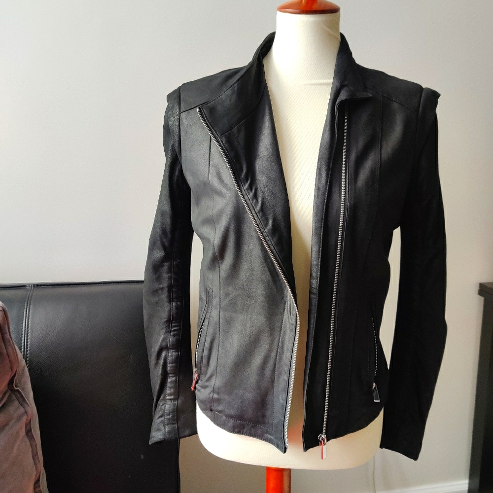 Aqua leather jacket